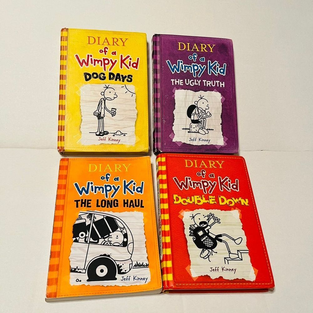 Diary of a Wimpy Kid by Jeff Kinney book bundle of four (4) used‎ books.